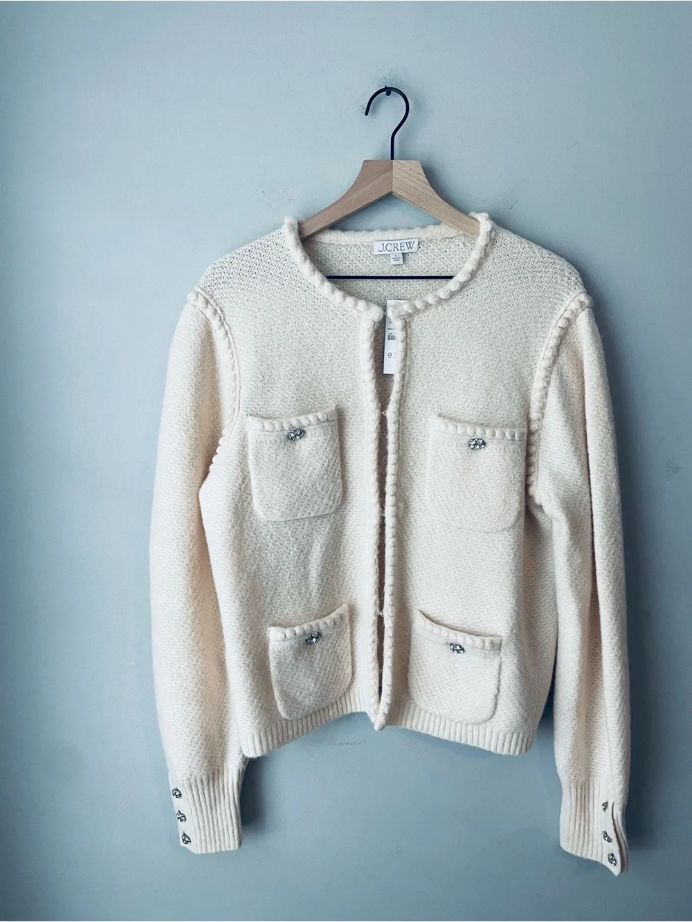 J. Crew Cream Rhinestone Lady Day Cardigan Sweater Jacket